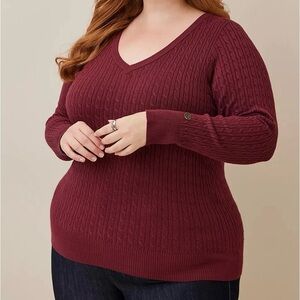 NWT Torrid Outlander‎ Collection V Neck Long Sleeve Cable Knit Sweater Red 6X